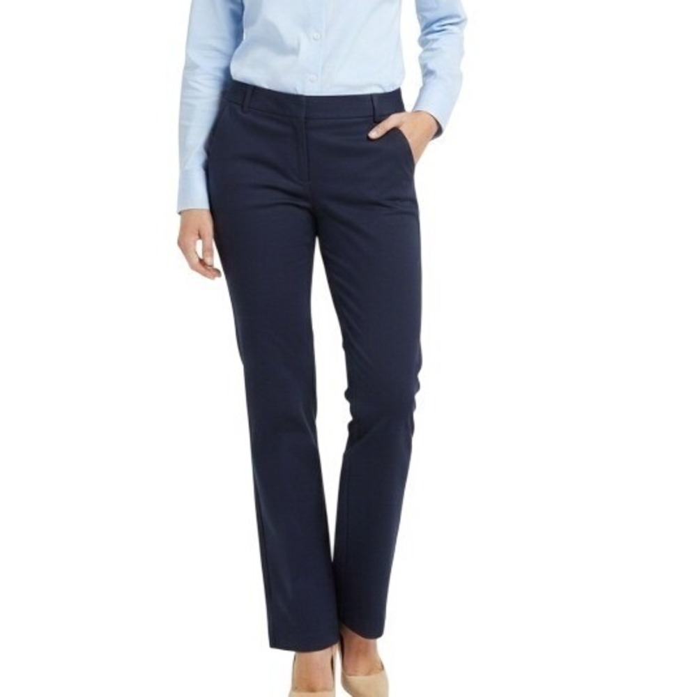 Ann Taylor Dress Pants‎ Womens 12 Navy Blue Career Office Straight Leg Cotton